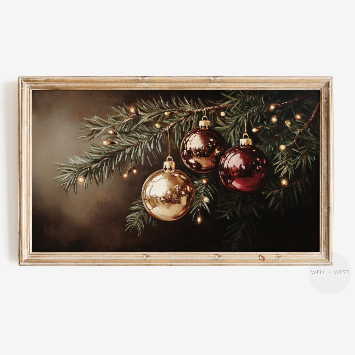 Christmas Tree Ornaments Oil Painting, Vintage Holiday Decor