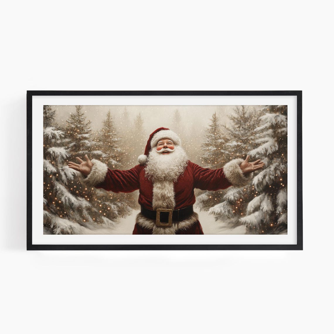 Santa Claus Frame Tv Art Neutral Holiday Oil Painting Festive Decor Christmas Trees With Lights Vintage Style Tv Art Tv397 - Image 2