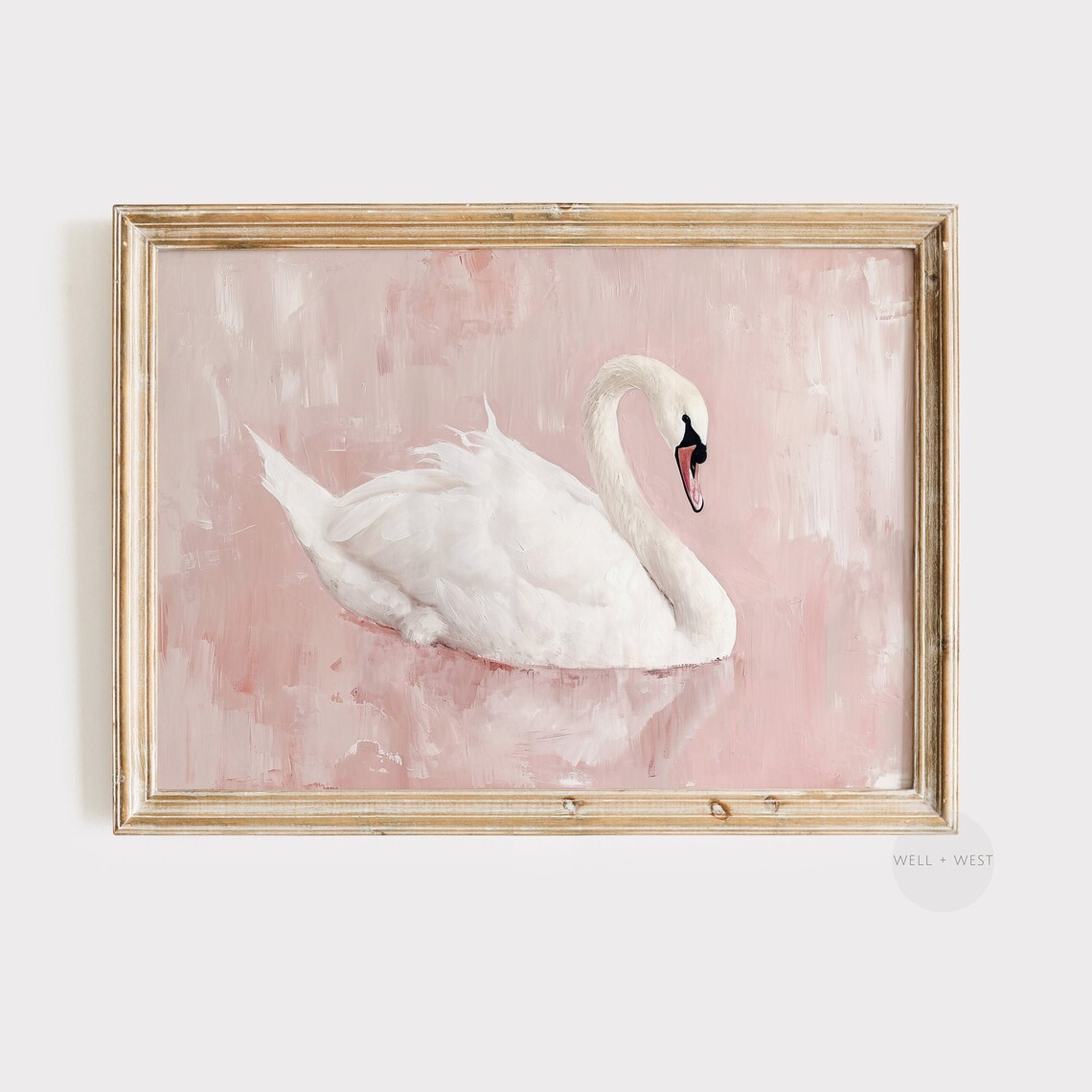 White Swan Vintage Painting, Girl Nursery Decor