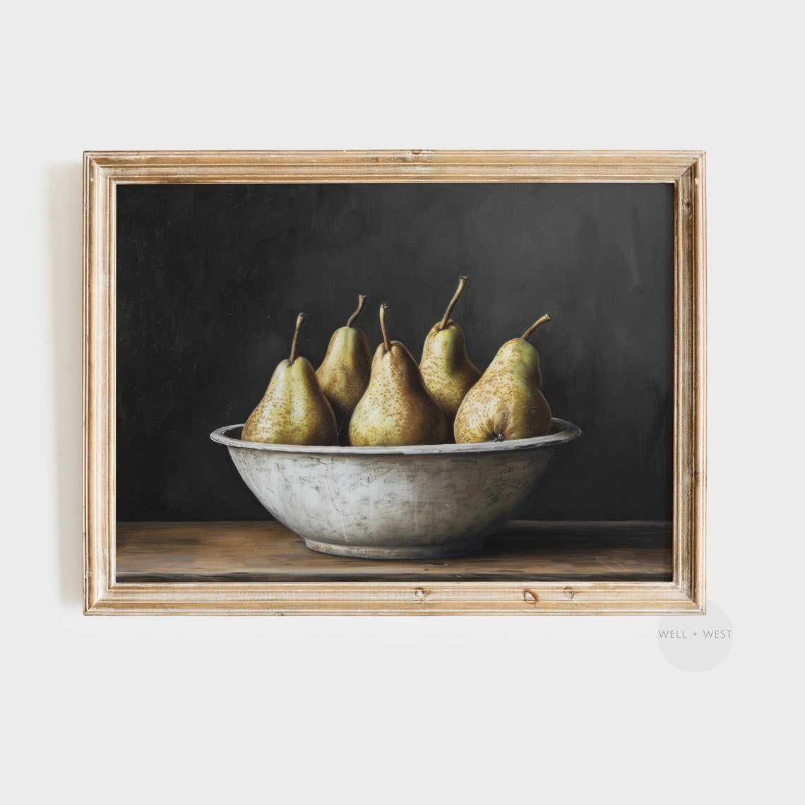 Golden Pears White Bowl Dark Still Life Vintage Kitchen Art Poster