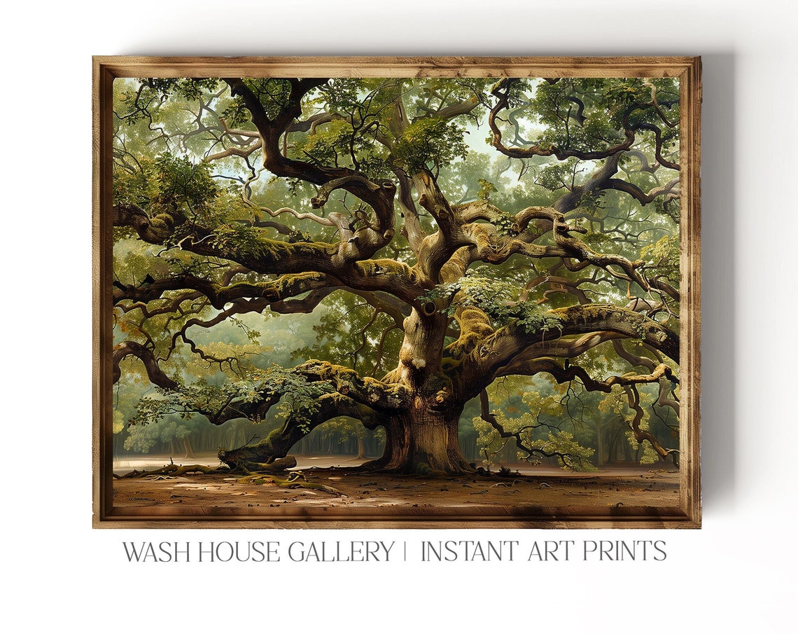 Ancient Sprawling Live Oak Tree with Mossy Branches Vintage Poster