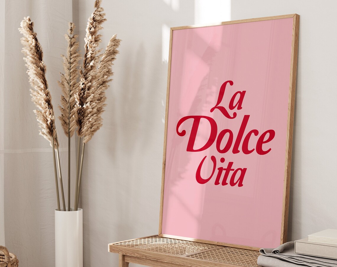 La Dolce Vita Bold Red Retro Script On Soft Pink Quote Poster - Image 4