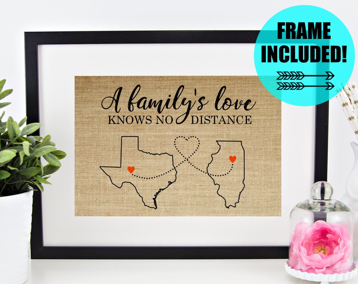 A Family's Love Knows No Distance Texas Illinois Map Heart Art Poster