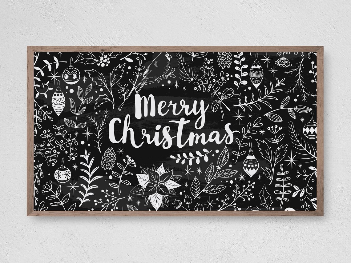 Merry Christmas Chalk Art Print, Winter Holiday Decor