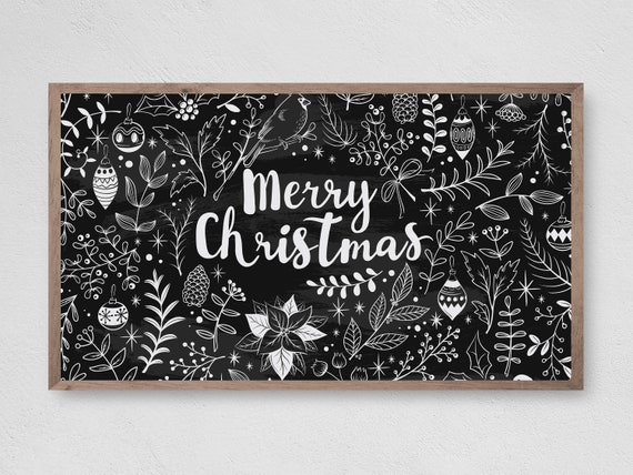 Merry Christmas Chalk Art Print, Winter Holiday Decor