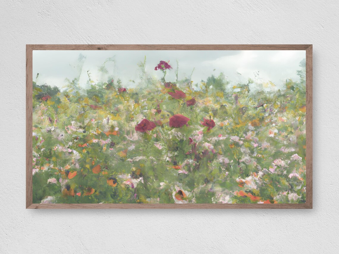 Red Poppy Wildflower Field Impressionist Oil Painting Floral Wall Art