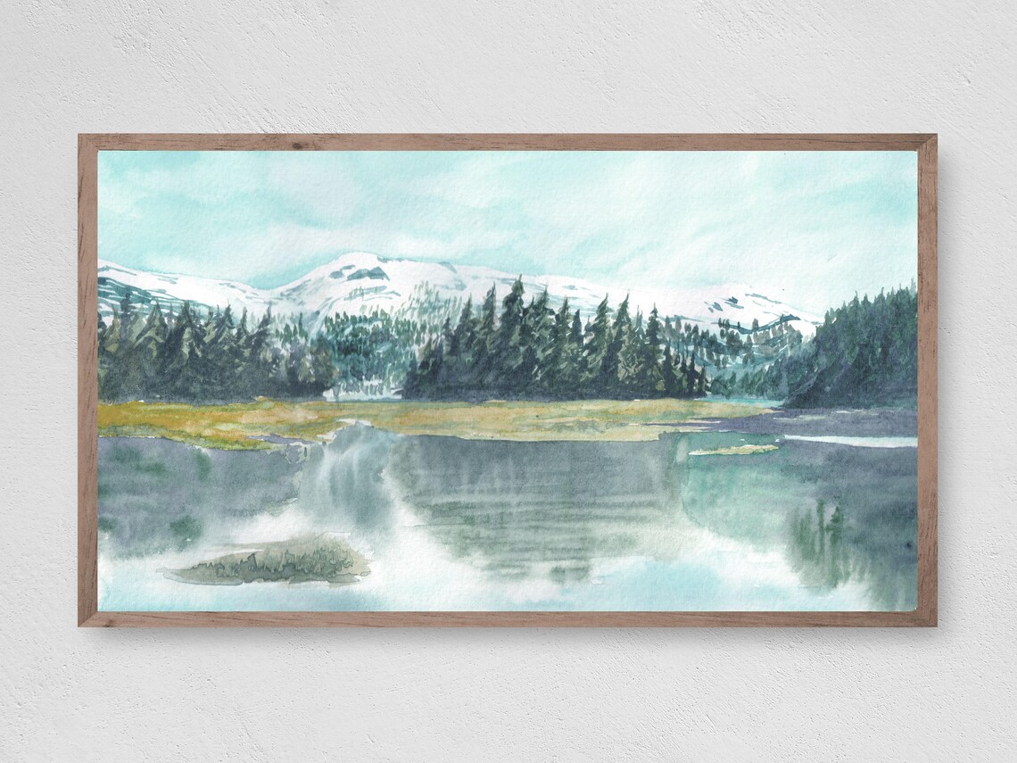 Mountain Lakes Watercolor Art Print, Landscape Decor