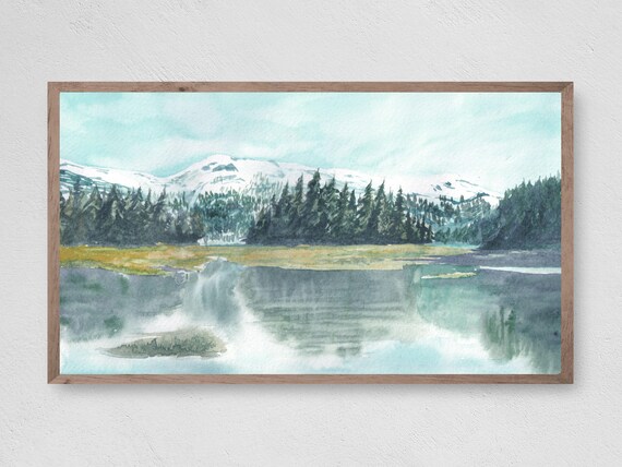 Mountain Lakes Watercolor Art Print, Landscape Decor