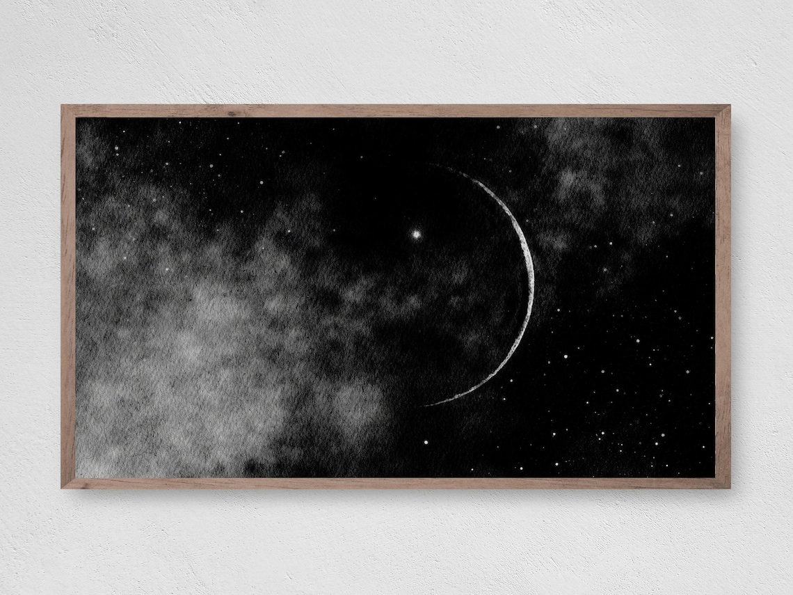 Dark Moon and Star Abstract Modern Art Print