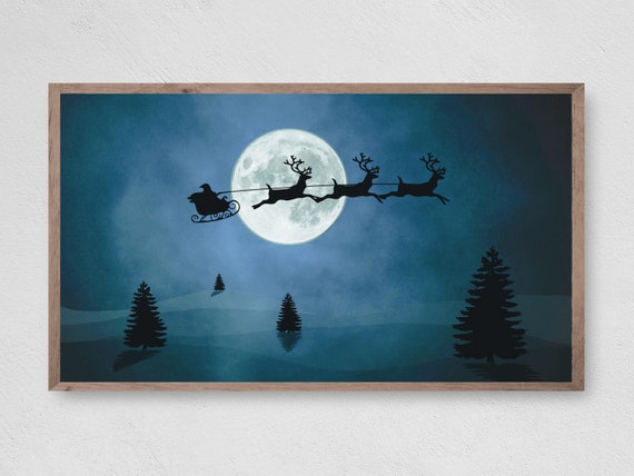 Santa Over The Moon Christmas Travel Poster
