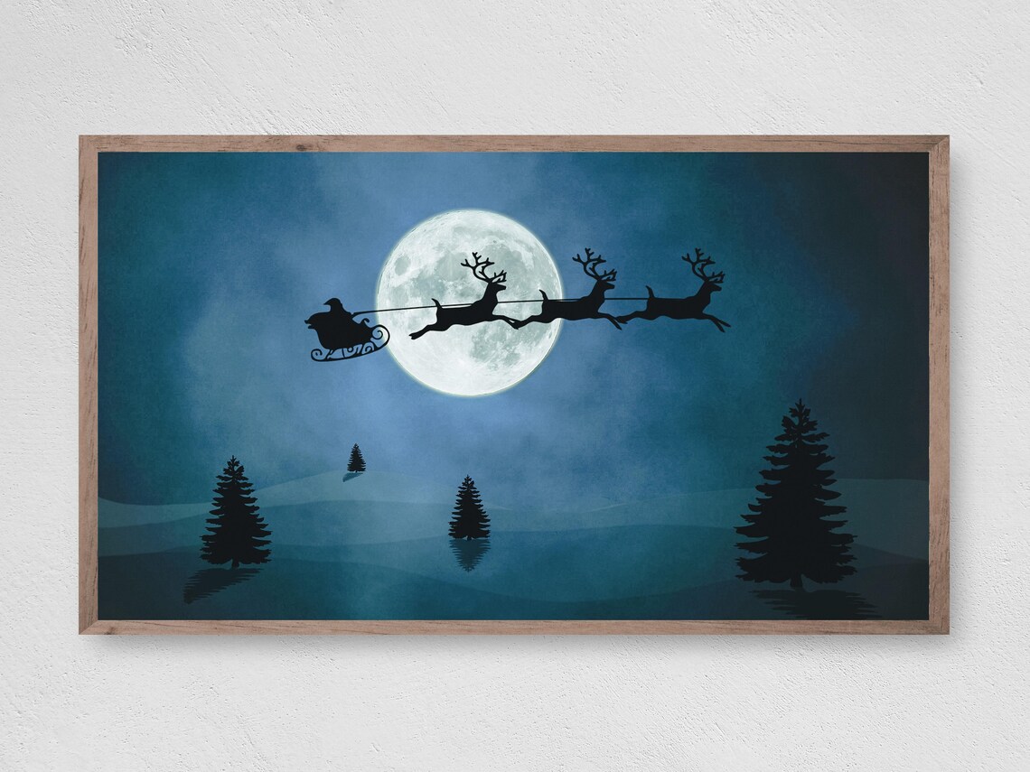 Santa Over The Moon Christmas Travel Poster