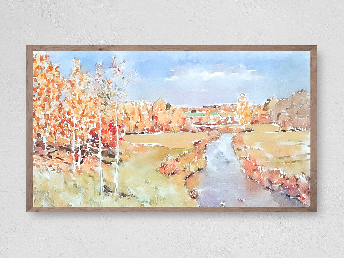 Fall Landscape Art Print, Instant Autumn Leaves