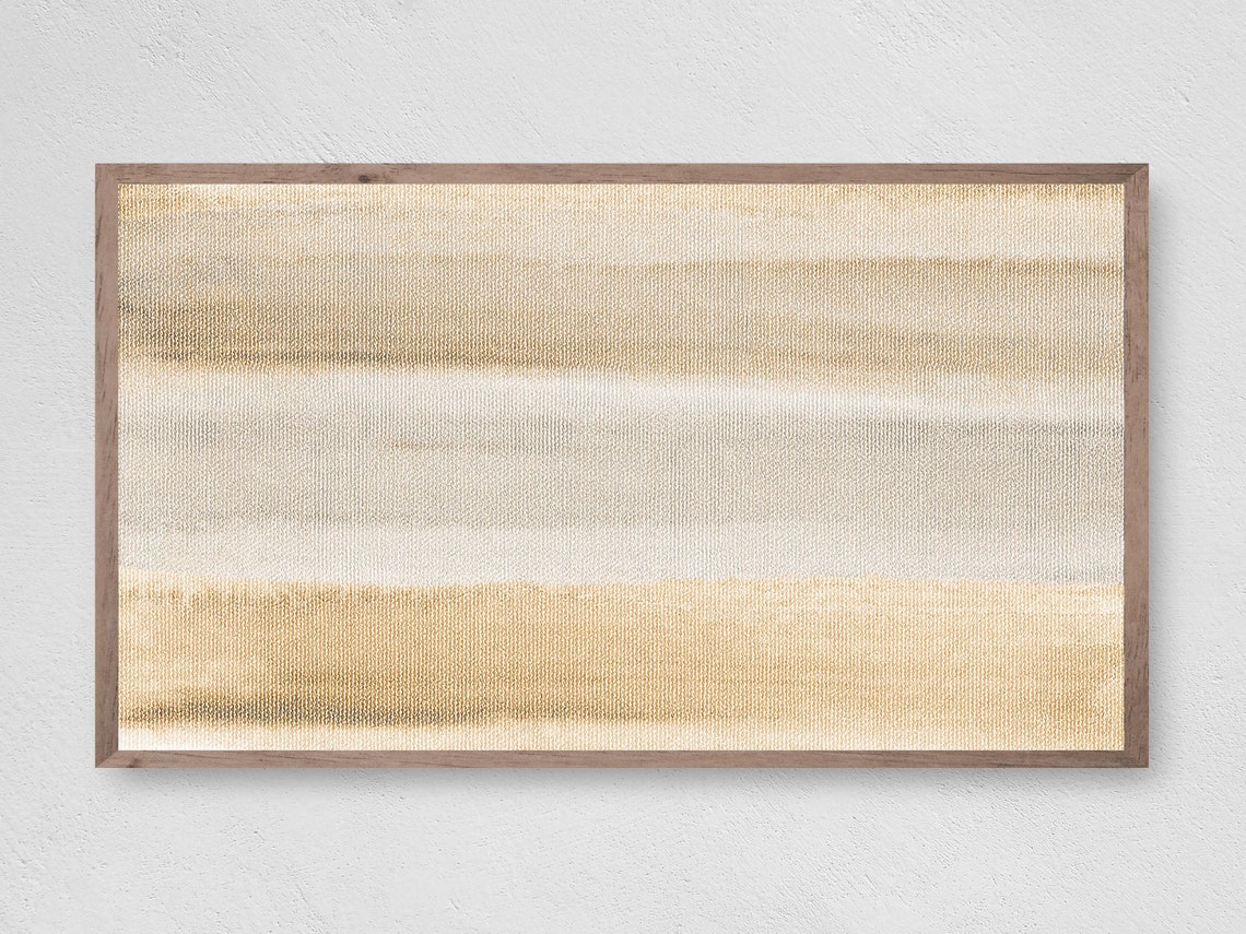 Warm Beige Tan Soft Horizontal Stripe Minimalist Abstract Wall Art