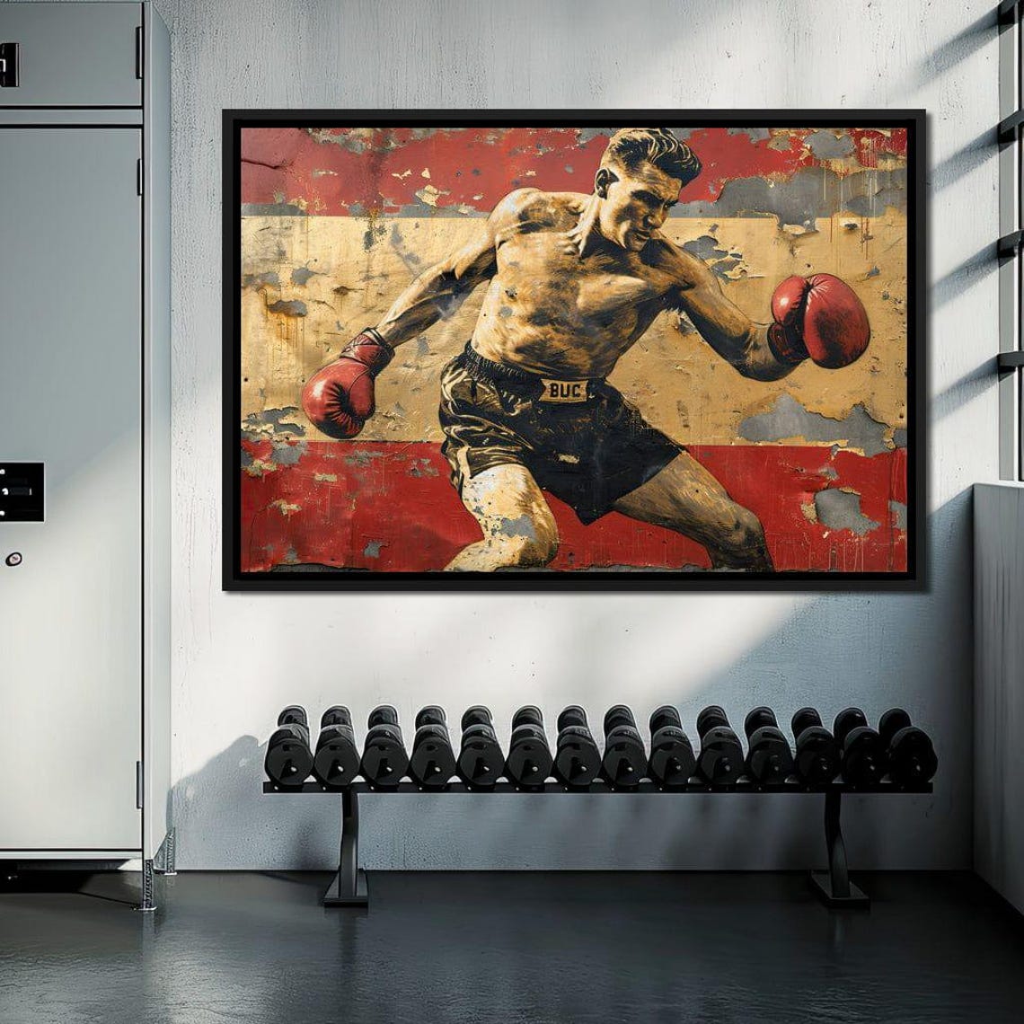 Vintage Boxer Retro Boxing Champion Distressed Mural Style Poster - Image 3