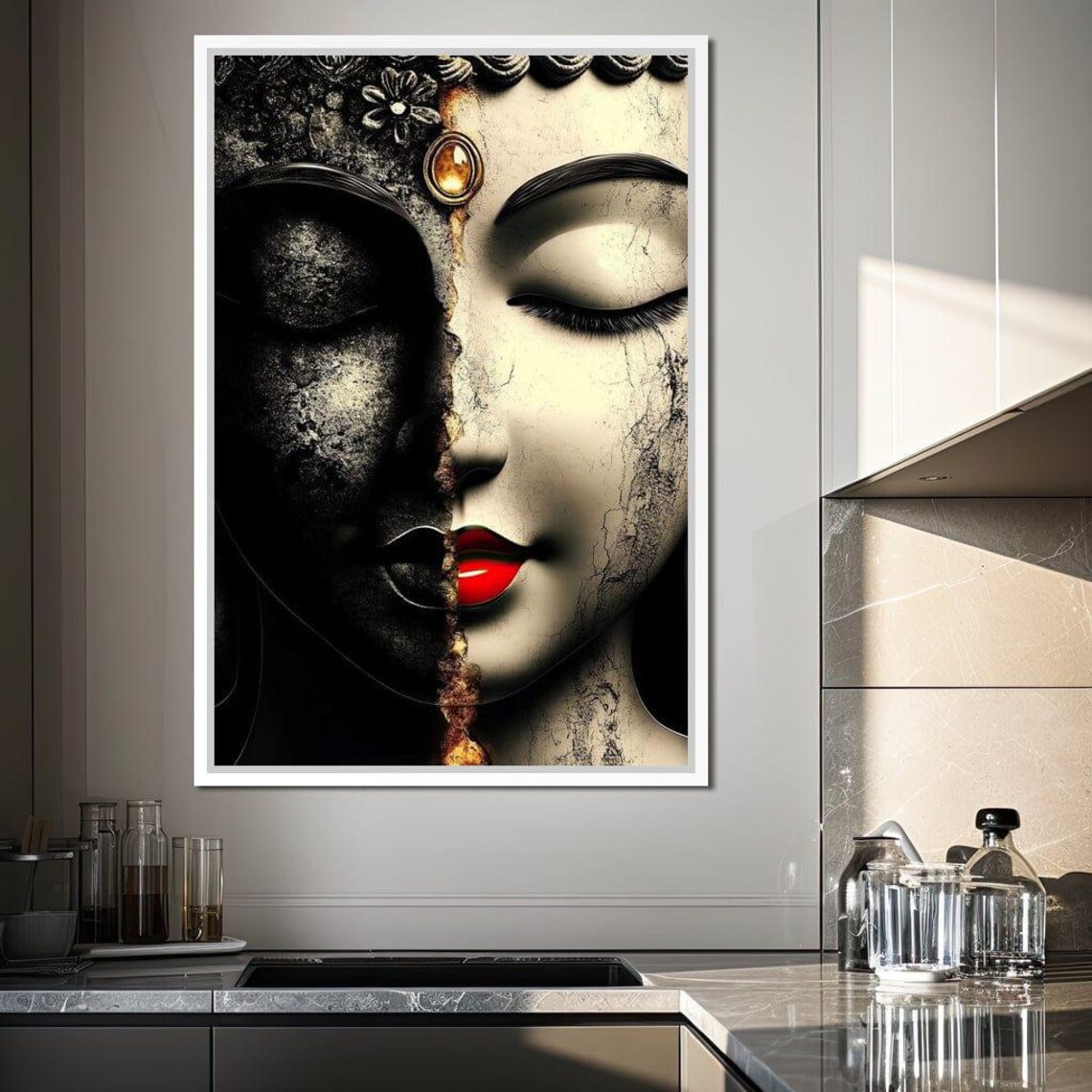 Buddha Zen Split Face Duality Serenity Black Gold Spiritual Art Poster - Image 2
