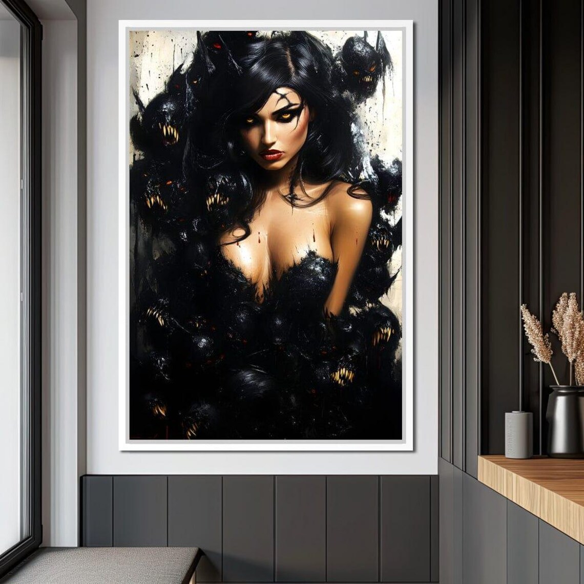 Gothic Dark Queen with Shadow Creatures Mysterious Fantasy Wall Art Poster - Image 4