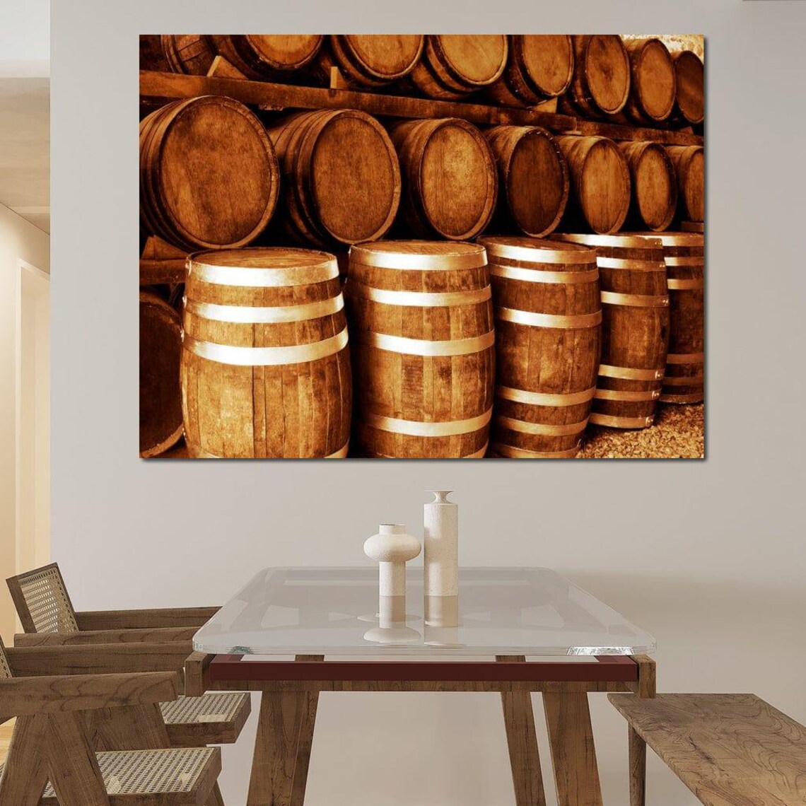 Oak Whiskey Barrels Rustic Distillery Stacked Wooden Barrels Home Bar Poster - Image 3