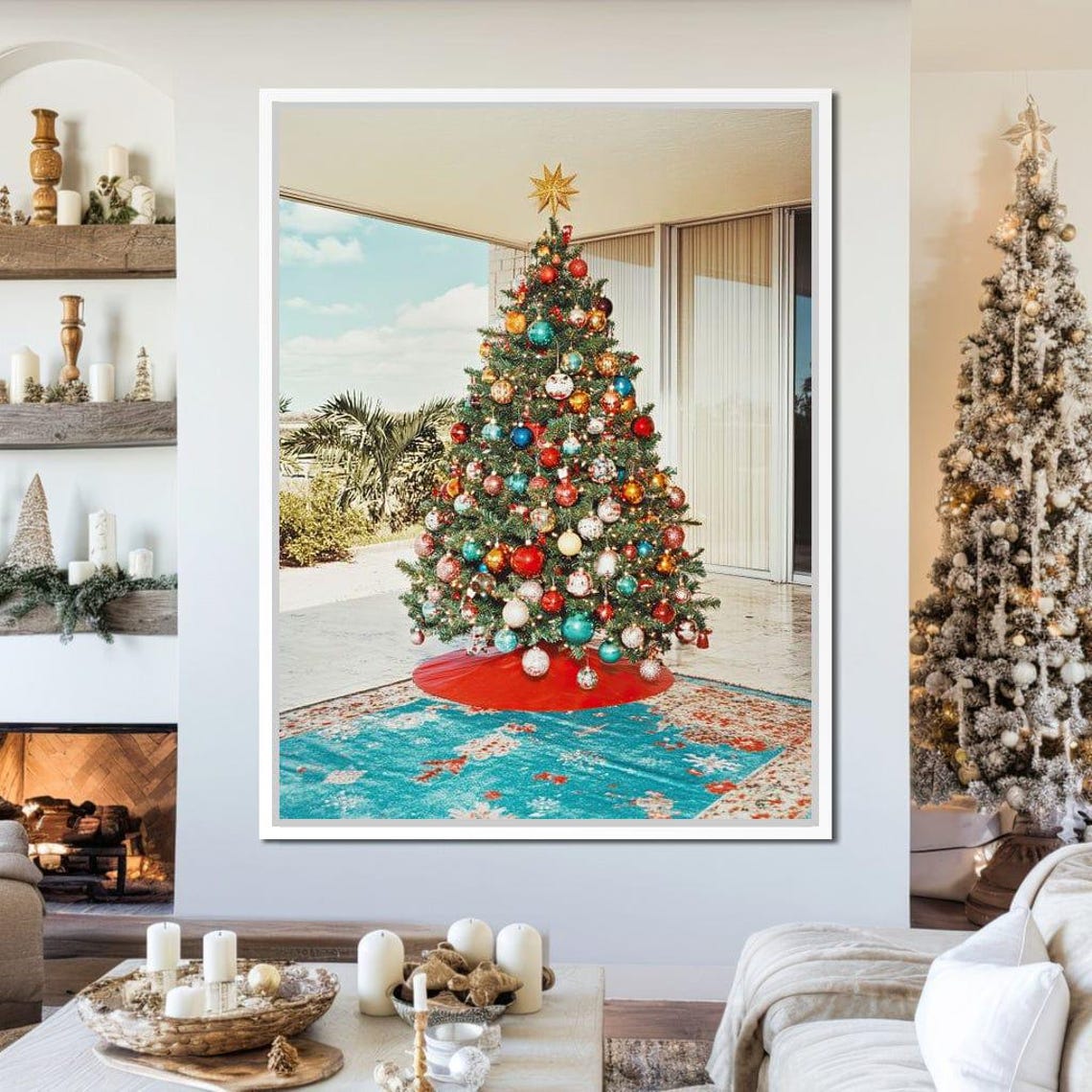 Colorful Christmas Tree By The Window Tropical Patio View Poster - Image 4