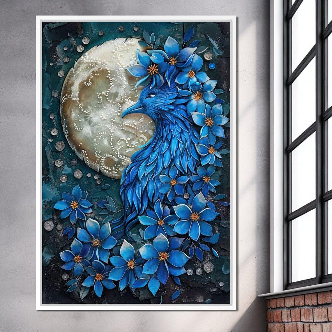 Blue Bird Moonlit Blossoms Night Full Moon Floral Celestial Poster - Image 3