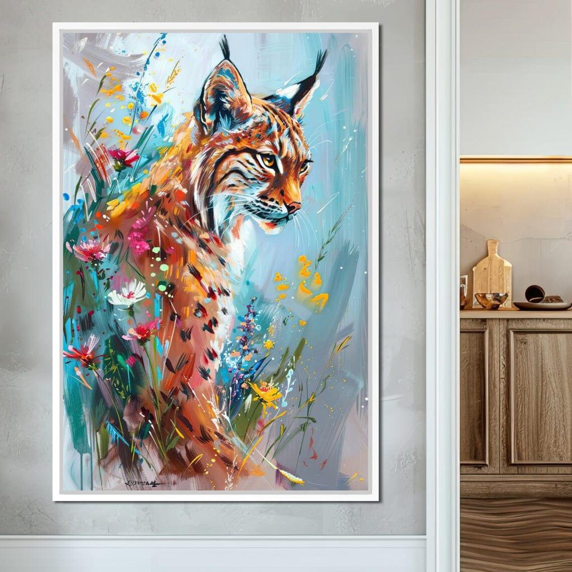 Lynx Among Wildflowers Colorful Wildlife Portrait Spring Meadow Poster