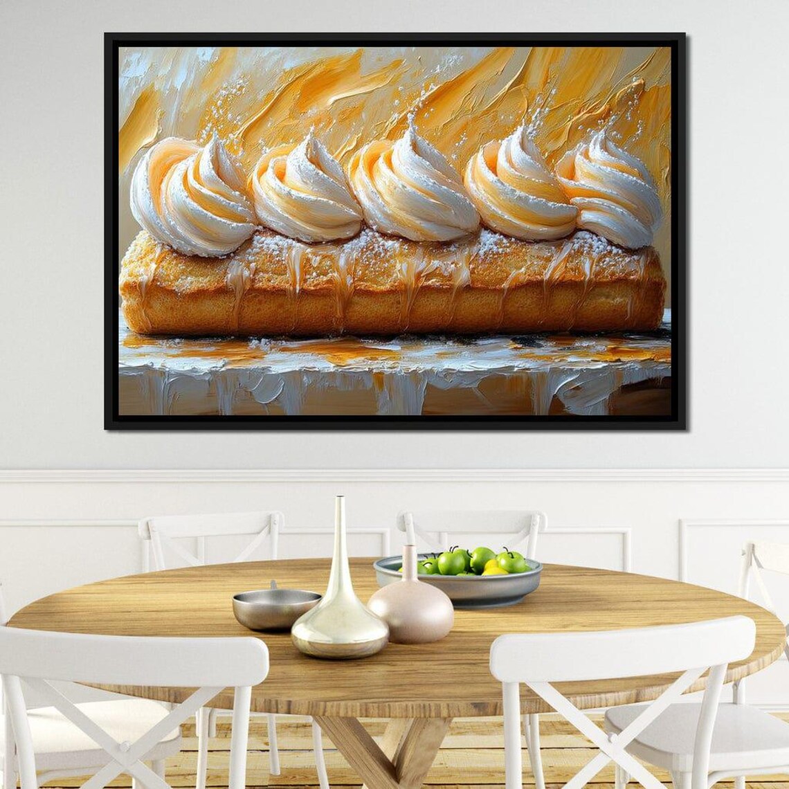 Golden Cream Swirl Pastry Roll Caramel Dessert Kitchen Wall Art - Image 2