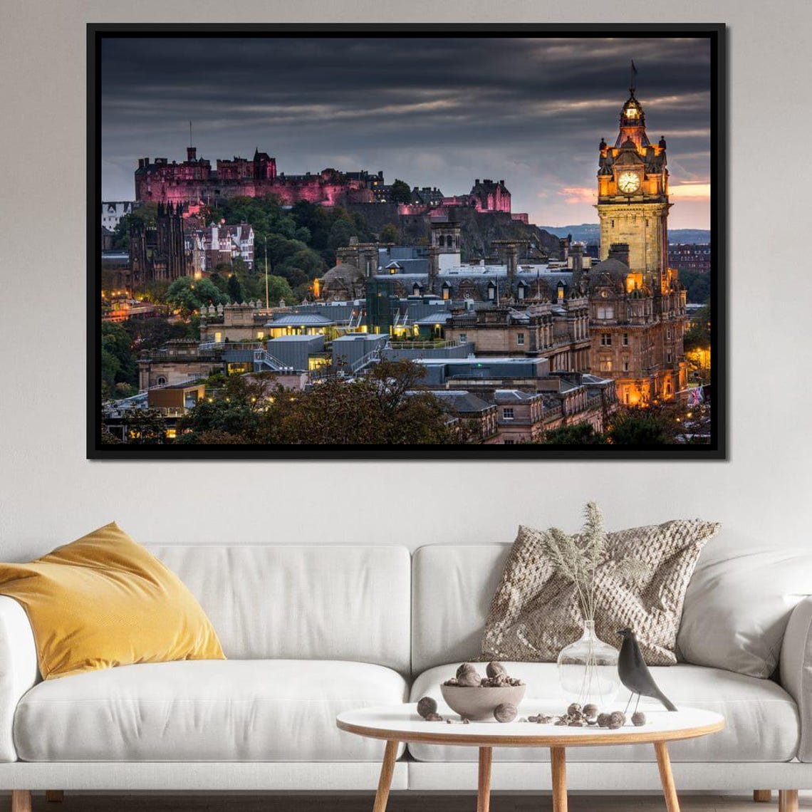 Edinburgh Castle Dusk Old Town Clock Tower Night Lights Poster