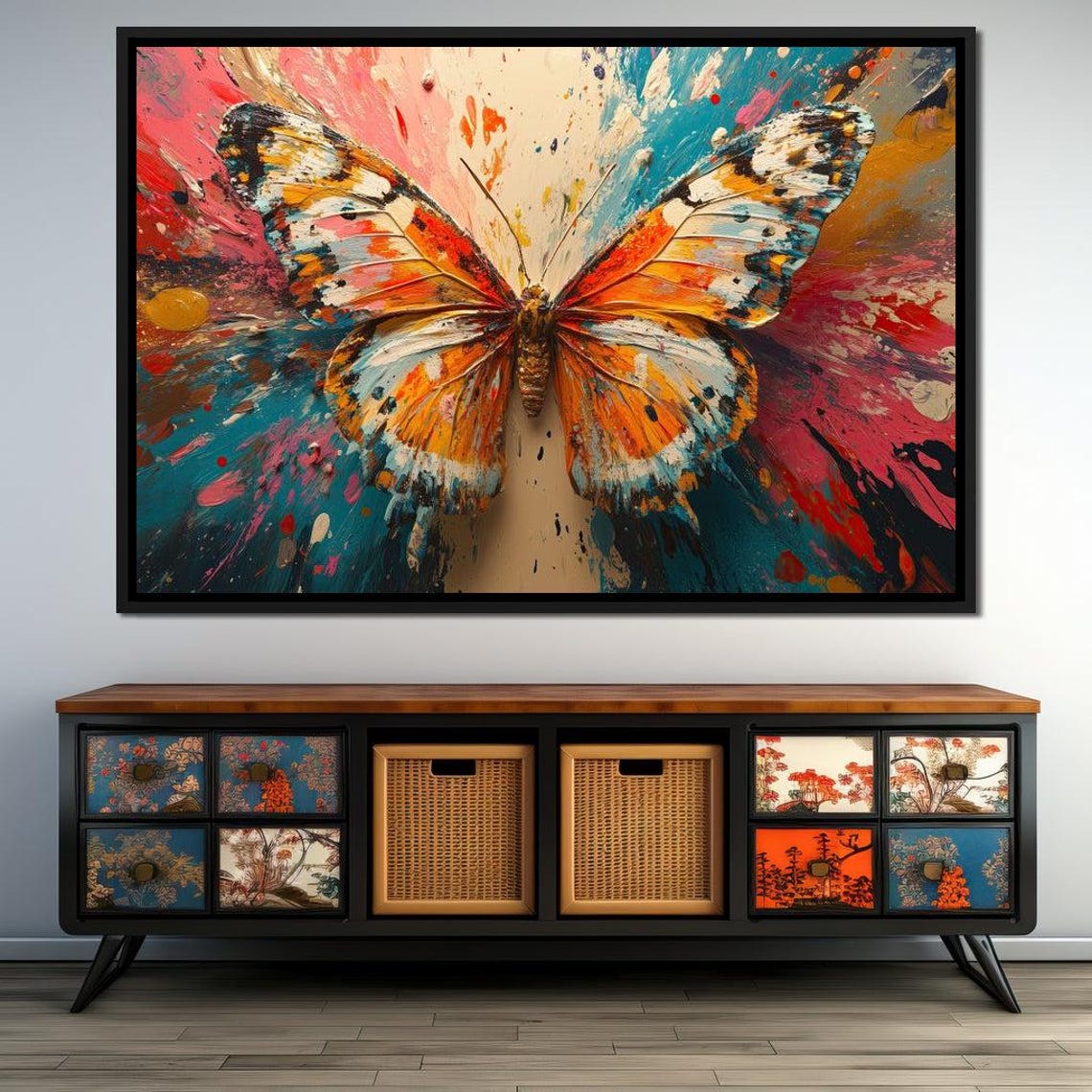 Butterfly Symphony Burst Vibrant Butterfly Wall Art Home Decor Nature Inspired Color Splash Modern By Nichecanvas - Image 2
