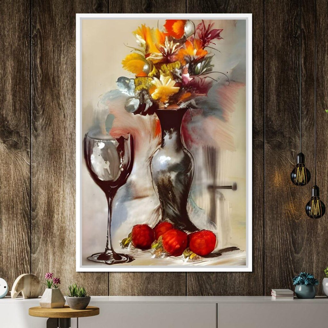 Wine Glass Bouquet And Apple Vintage Still Life Wall Art Poster