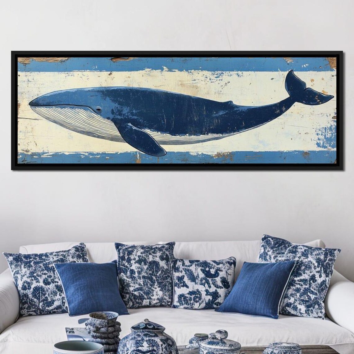 Blue Whale Vintage Nautical Distressed Wood Plank Coastal Ocean Wall Art - Image 3