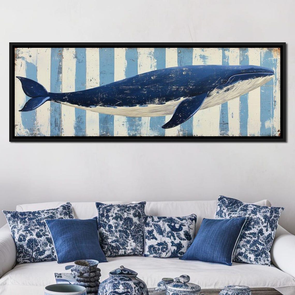 Distressed Navy Whale Striped Beach Coastal Rustic Ocean Wall Art - Image 3