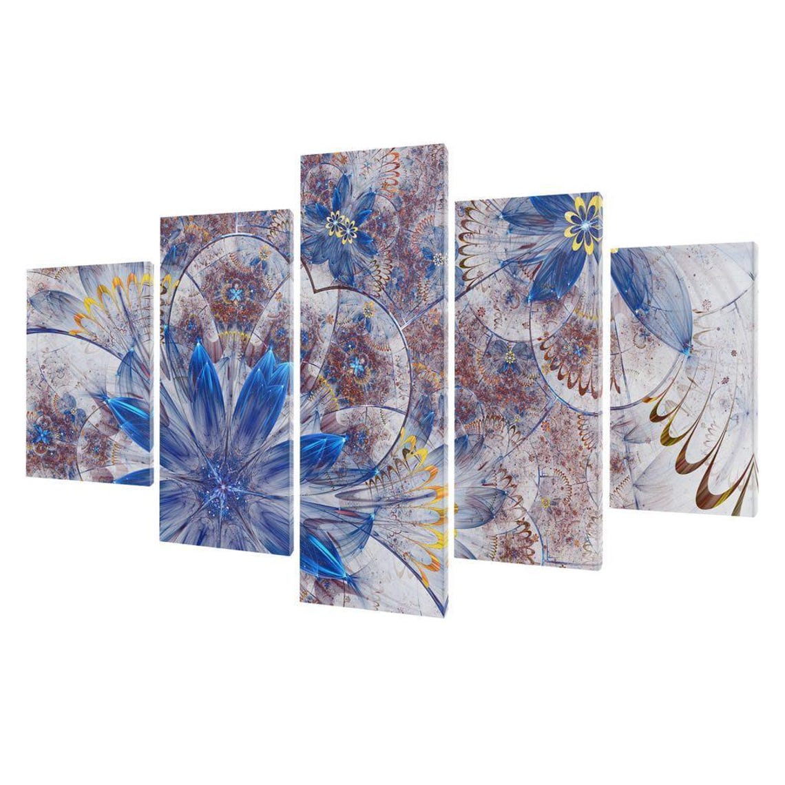 Blue Fractal Crystal Flower Delicate Digital Bloom Art Poster - Image 3