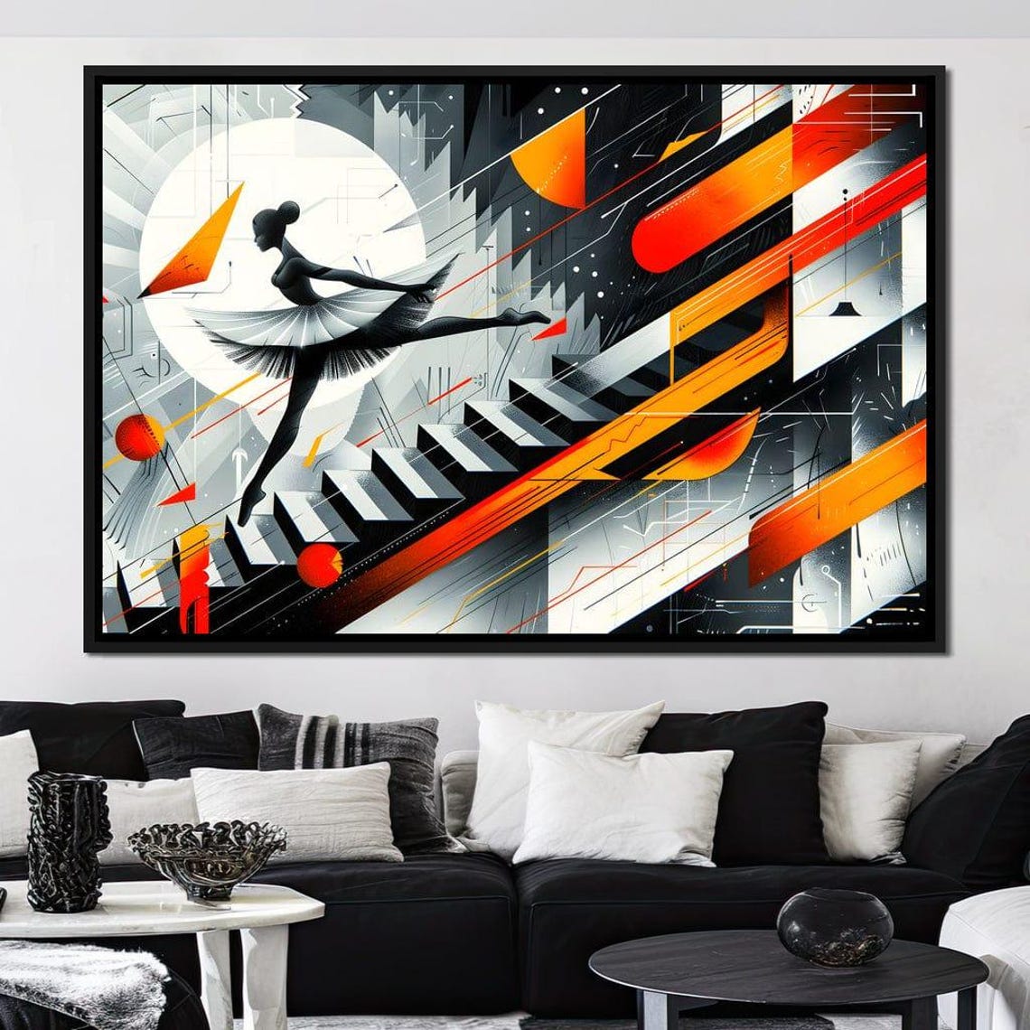 Ballerina Dancer Geometric Orange Black Abstract Framed Art Wall Art