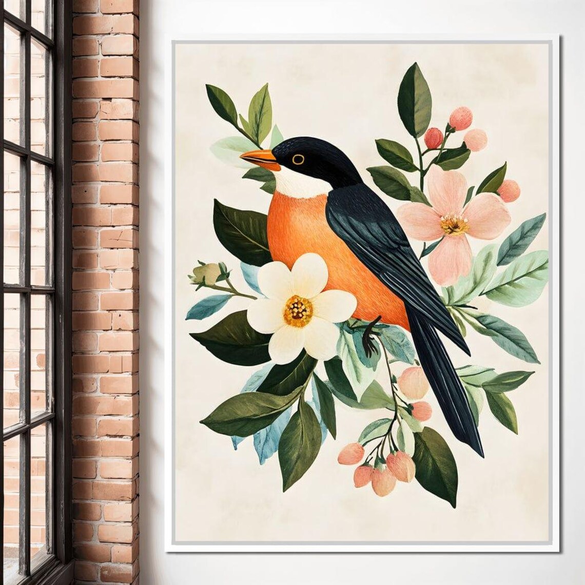 Black Headed Songbird With Vintage Spring Blossom Flowers Poster - Image 2