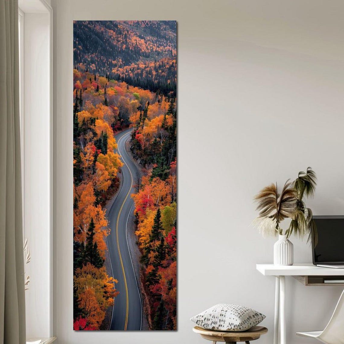 Aerial Curved Road Autumn Forest Fall Colors Scenic Drive Poster - Image 4