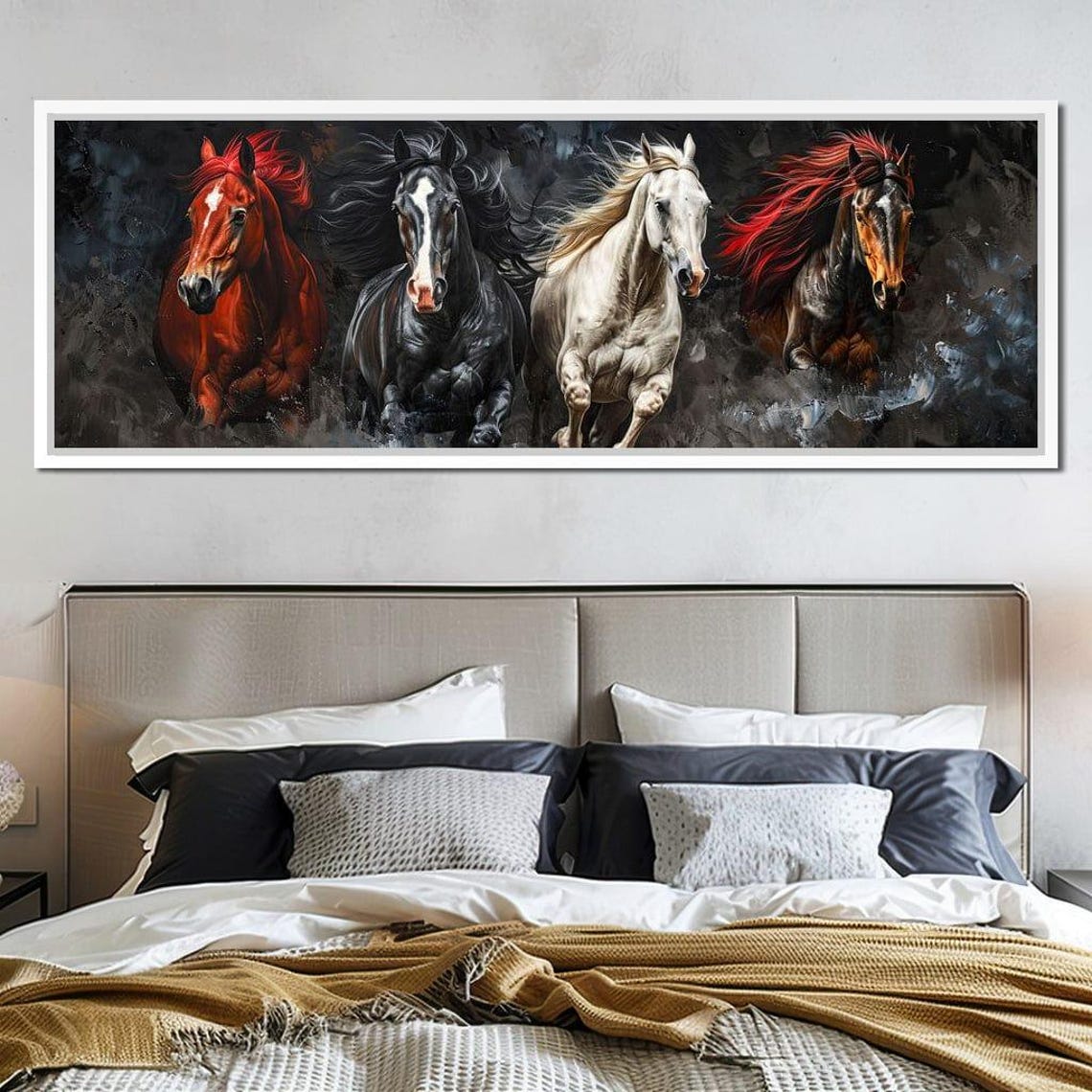 Four Galloping Horses Running Wild Dark Dramatic Equine Art Poster - Image 2
