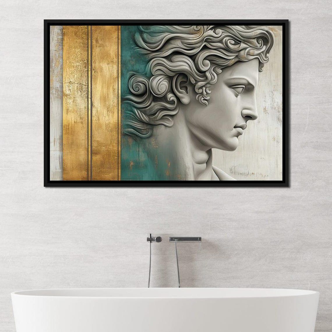 Classical Marble Statue Profile Gold Teal Elegant Greek Wall Art Print - Image 3