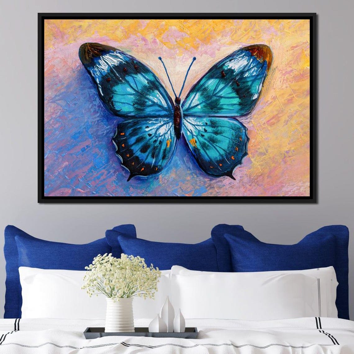 Blue Butterfly On Pastel Painted Background Vibrant Insect Art Poster - Image 2