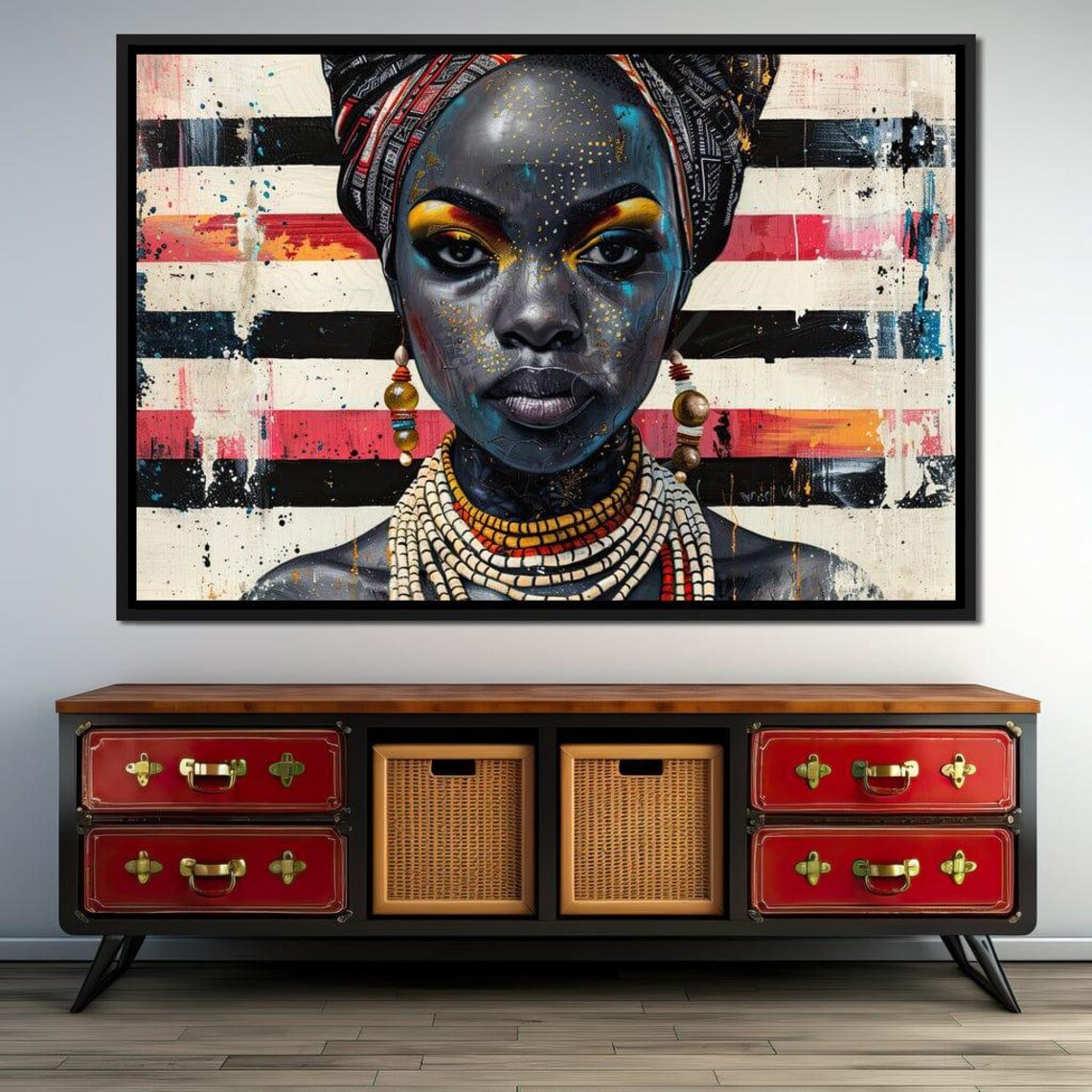 Stellar Gaze Of Sable Grace Sakeem Gibbs African Art Cultural Wall Art Modern Home Decor Unique Portrait Painting By Nichecanvas - Image 4