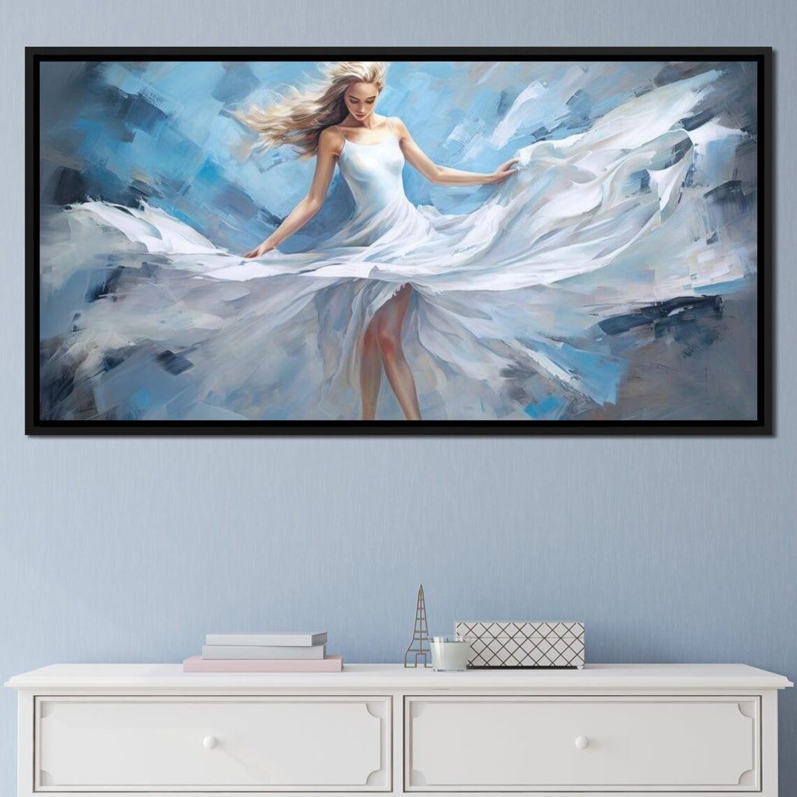 Blue Reverie Graceful Ballerina In White Dress Dreamy Dance Art Poster - Image 4