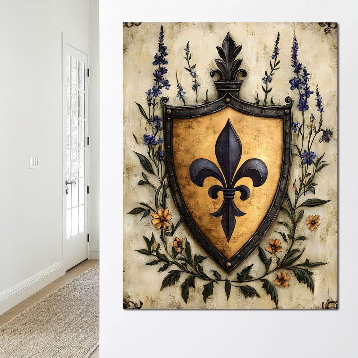 Vintage Fleur De Lys Shield with Gold and Botanical Branches Poster - Image 4