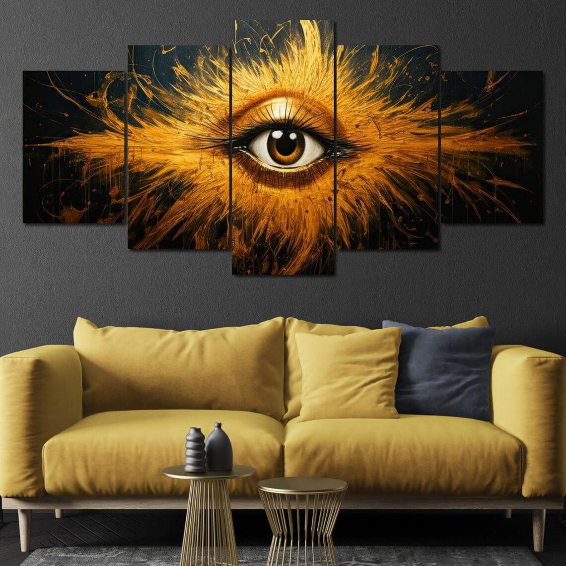Radiant Golden Eye Fiery Feathered Visionary Black Gold Art Poster - Image 4