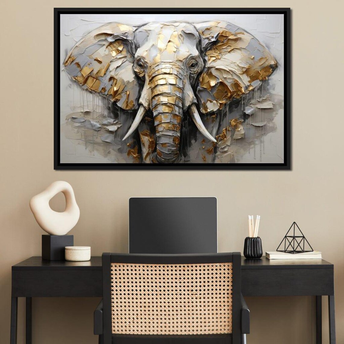 Silver and Gold Elephant Portrait, Modern Safari Art Print - Image 3
