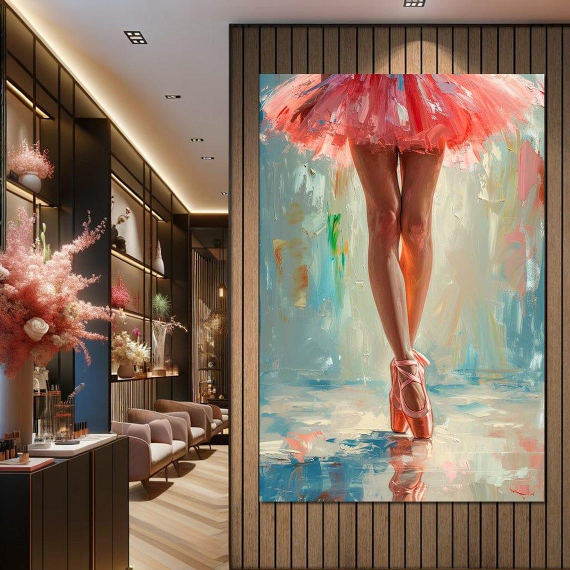 Ballet Dancer En Pointe Coral Tutu Sunlit Pastel Dance Art Wall Poster - Image 3