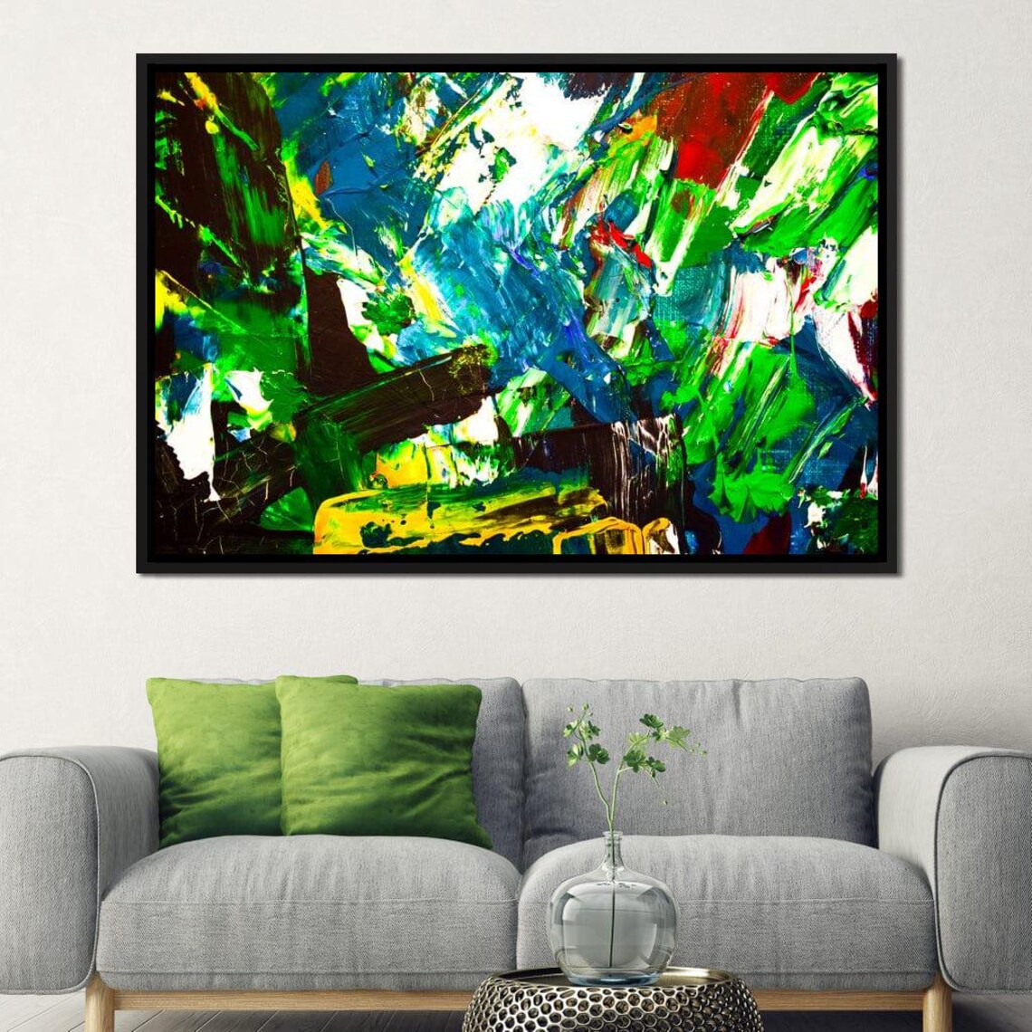 Green Blue Yellow Bold Abstract Impasto Colorful Modern Wall Art Print