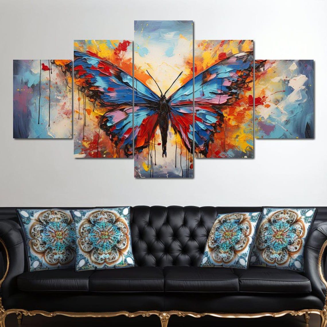 Vibrant Metamorphosis Essence Butterfly Wall Art Contemporary Home Decor Multi Panel Artwork Nature Inspired By Nichecanvas - Image 4