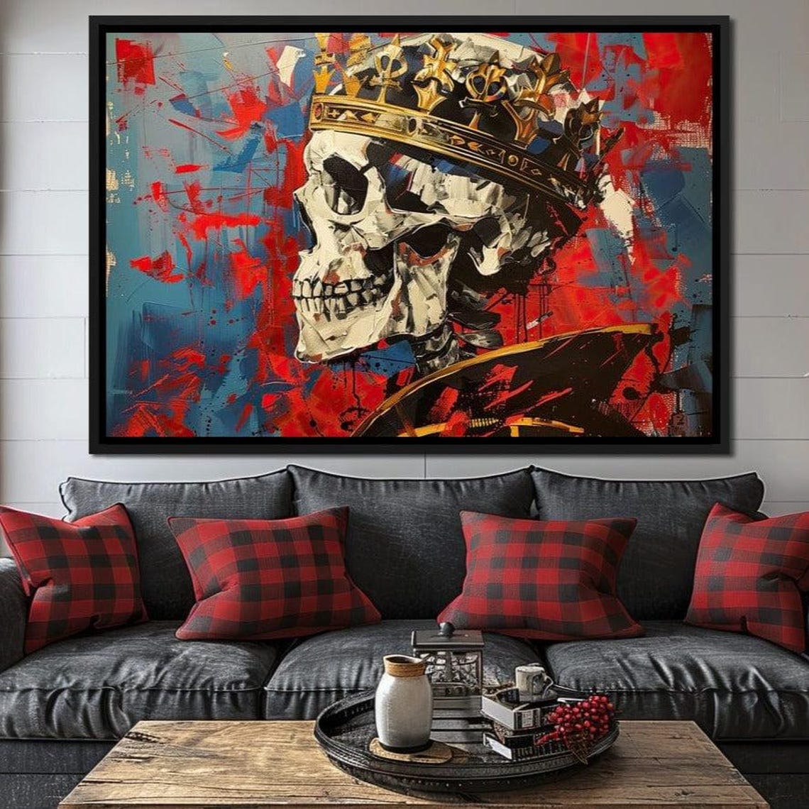 Crowned Skull King Dark Fantasy Red Blue Gothic Wall Art Poster - Image 4