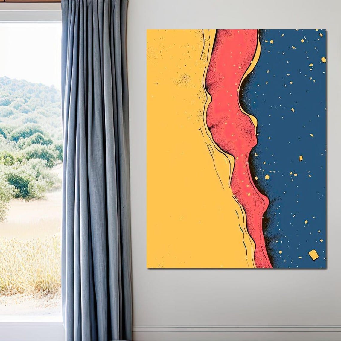 Bold Abstract Pop Art Yellow Red Navy Flowing Colors Wall Art Poster - Image 2