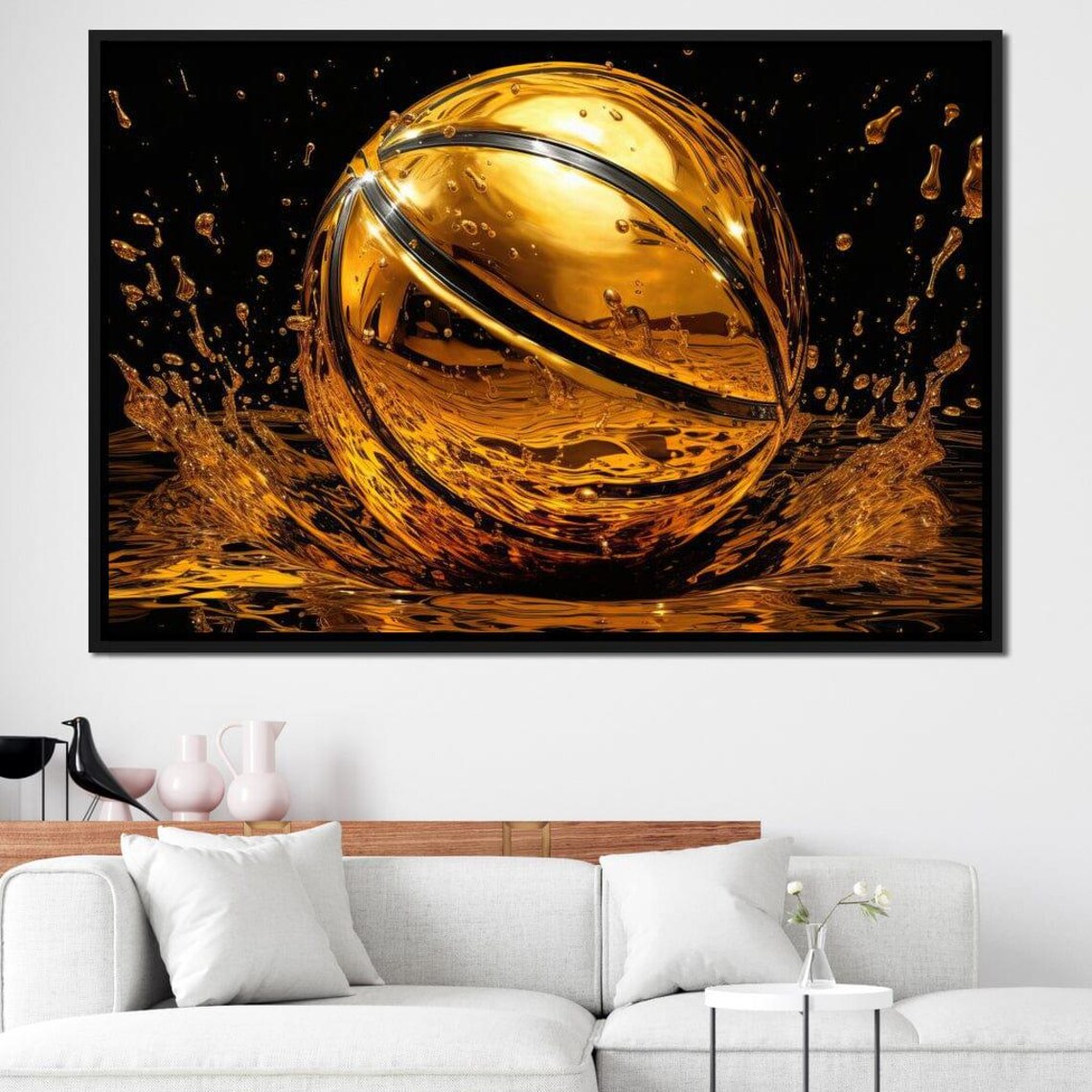 Golden Basketball Sports Wall Art Decor Home Decor Modern Gold Basketball Art Ideal For Athletes Fans Gift For Him By Nichecanvas - Image 2