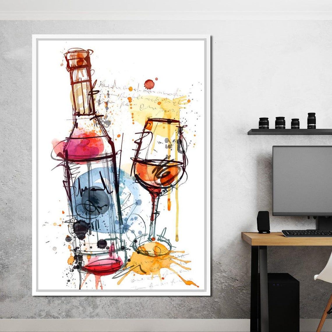 Watercolor Red Wine Bottle Glass Splash Vibrant Kitchen Art Poster - Image 2