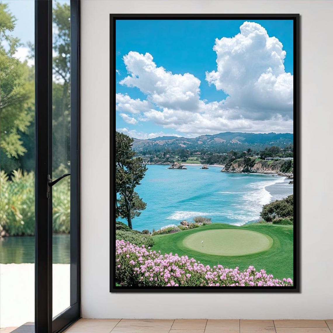 Coastal Golf Course Green Ocean Cove Cliff Flower Scenic Sports Poster